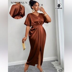 SHEIN Chic Brown Midi Dress